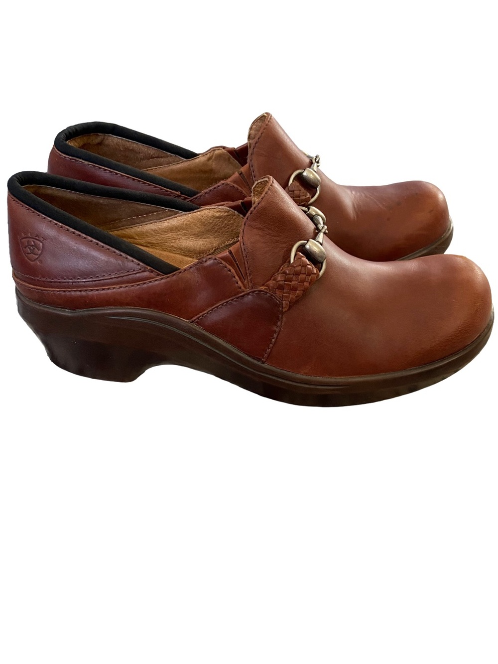 Ariat Del Mar Brown Leather Horse Bit Clogs
